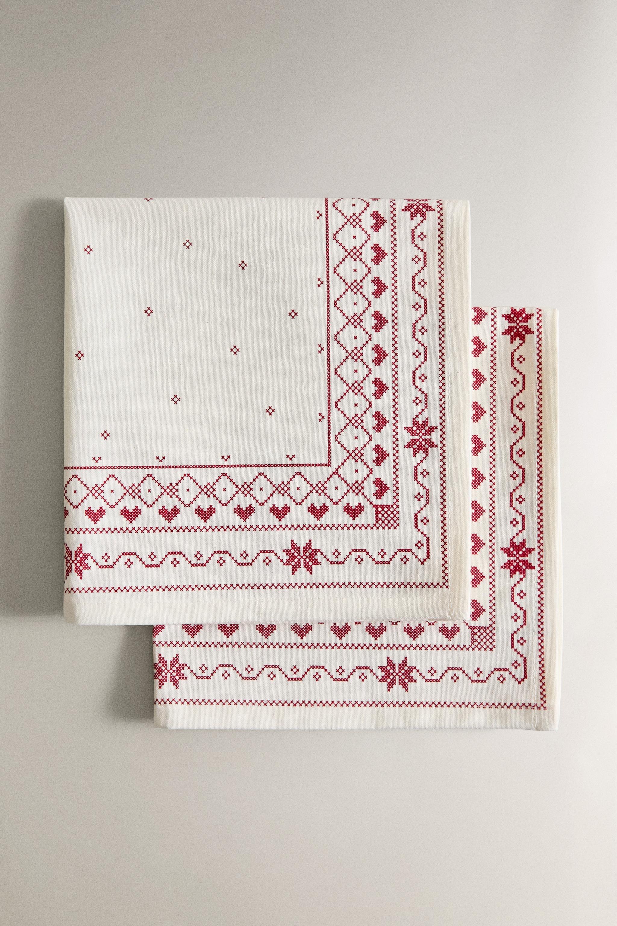 LOT DE SERVIETTES DE TABLE EN COTON IMPRIMÉ NOËL (LOT DE 2)